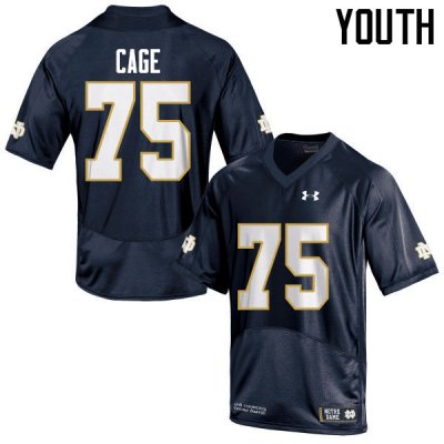 Notre Dame Fighting Irish Youth Daniel Cage #75 Navy Blue Under Armour Authentic Stitched College NCAA Football Jersey EPC5299XG